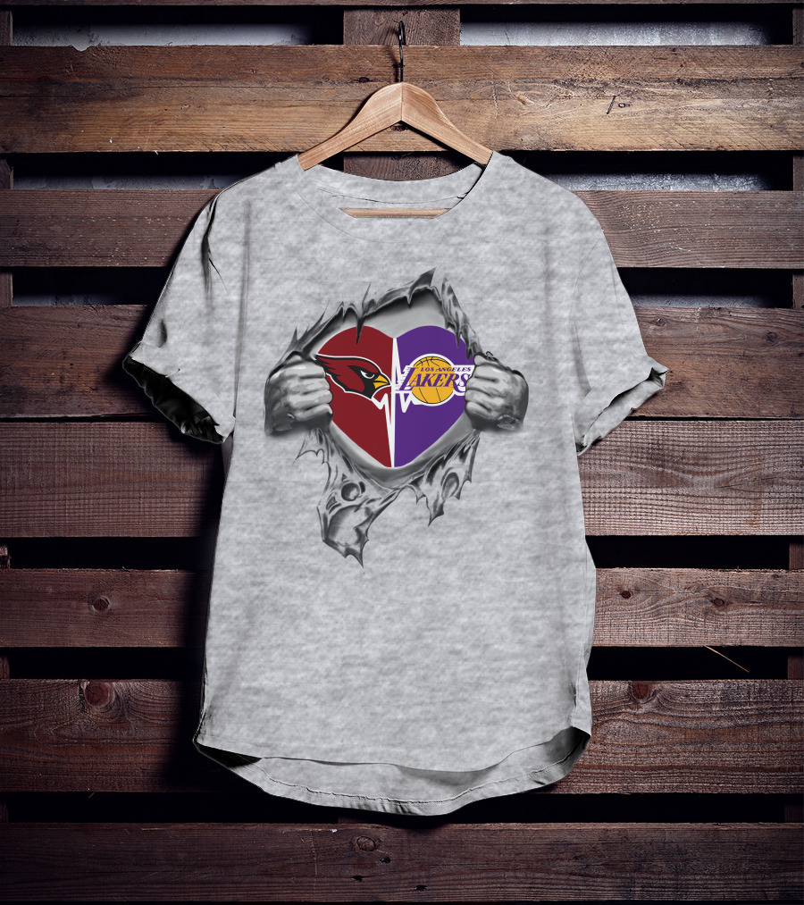 Lakers Arizona Cardinals Heart Torn Chest Logo Fusion T-Shirt