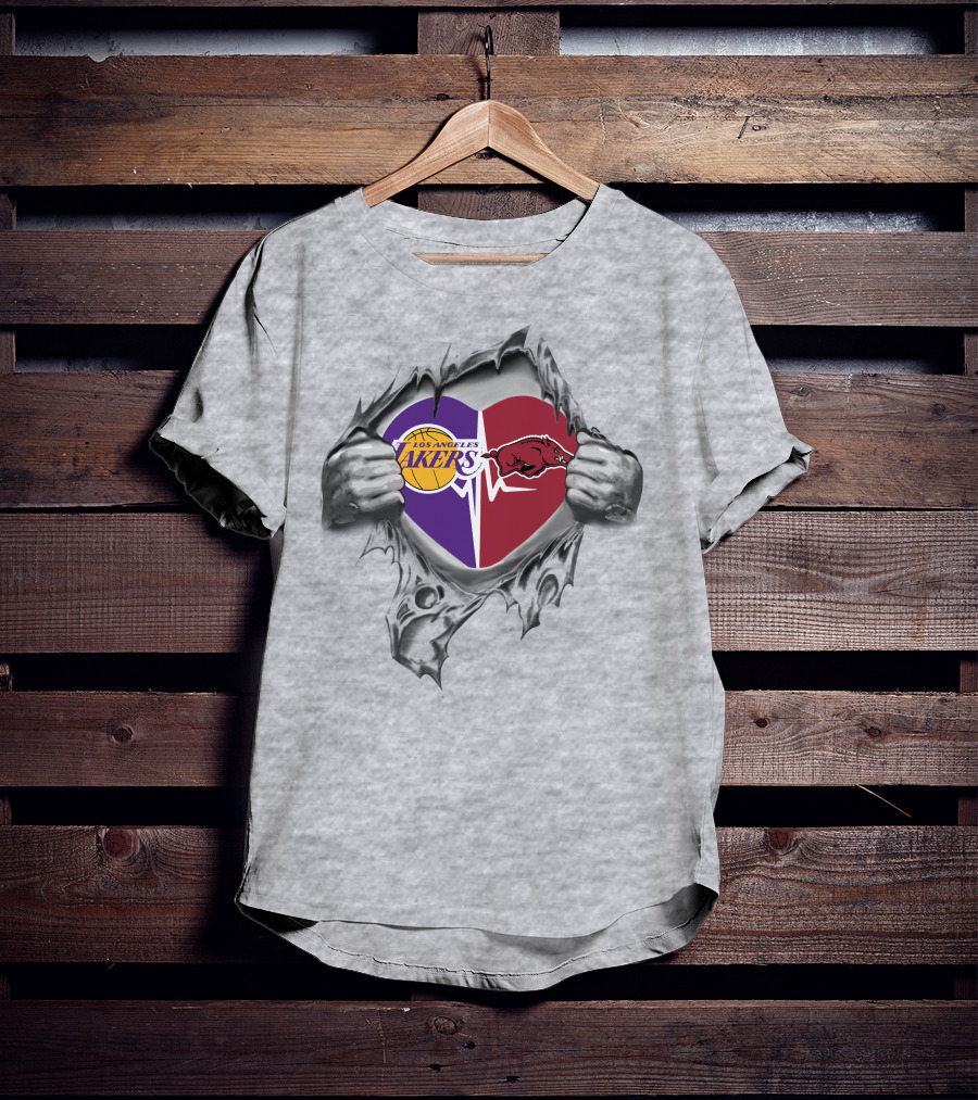 Los Angeles Lakers Arkansas Razorbacks Heartbeat Passion Fusion T-Shirt