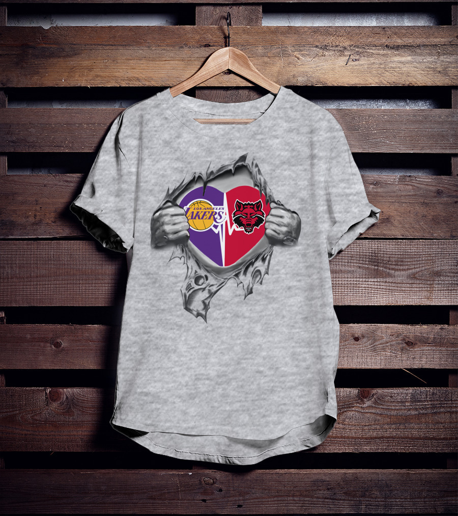 Los Angeles Lakers Arkansas State Red Wolves Heartbeat Unity T-Shirt