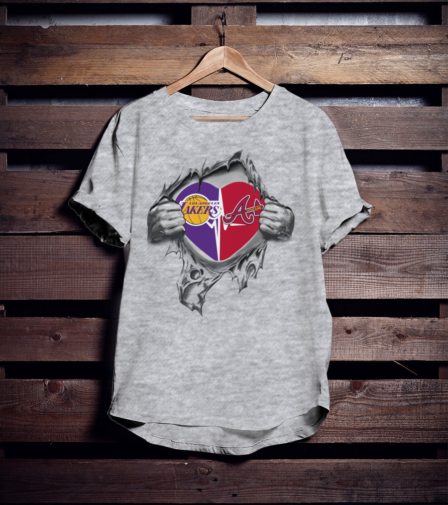 Los Angeles Lakers Atlanta Braves Heart With Logos T-Shirt