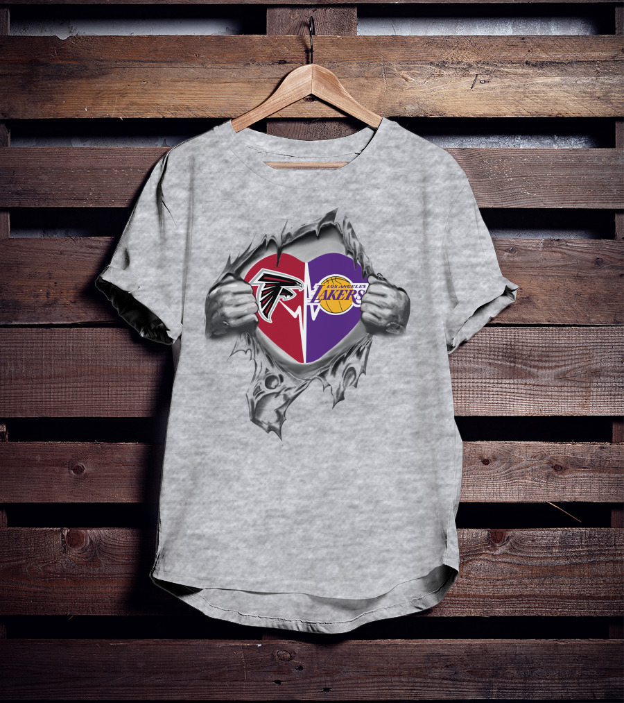 Los Angeles Lakers Atlanta Falcons Heart Logo Split T-Shirt