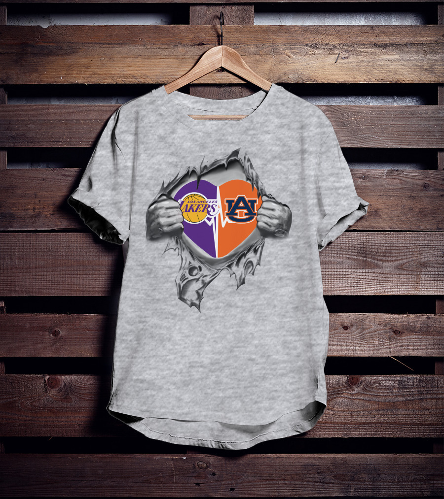 Los Angeles Lakers Auburn Tigers Heart Split Loyalty T-Shirt
