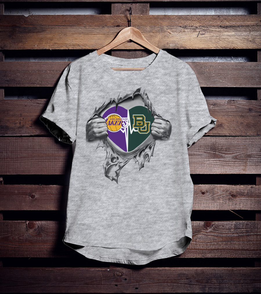 Los Angeles Lakers Baylor Bears Heart Logo Tearing Open T-Shirt