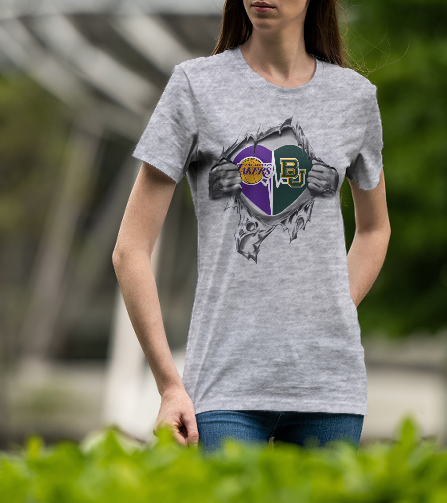 Los Angeles Lakers Baylor Bears Heart Logo Tearing Open T-Shirt