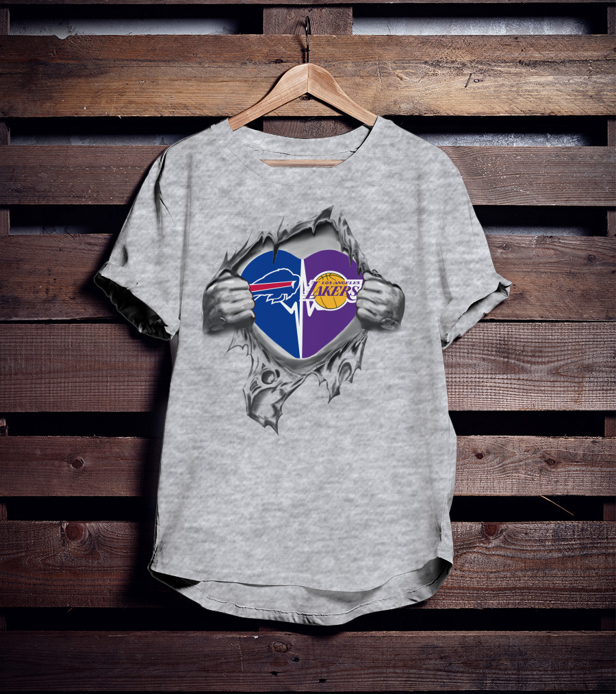 Lakers Buffalo Bills Heart Logo Torn Reveal T-Shirt