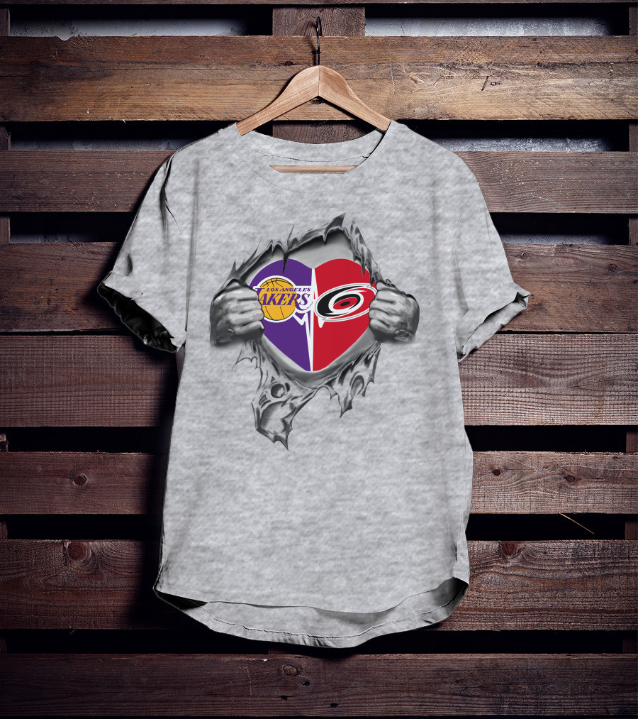 Los Angeles Lakers Carolina Hurricanes Heart Logo Fan Passion T-Shirt