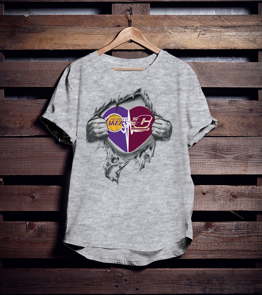 Los Angeles Lakers And Central Michigan Chippewas Heart T-Shirt