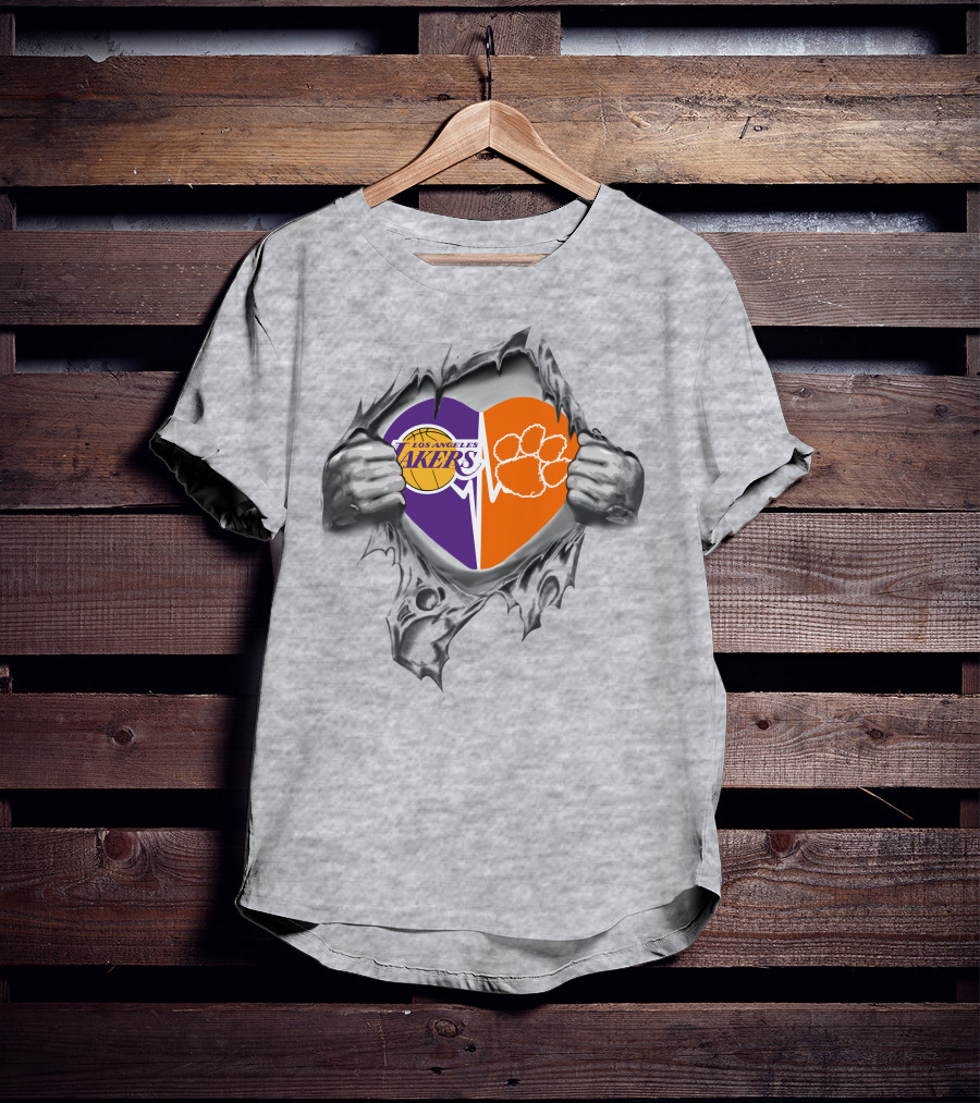 Los Angeles Lakers Clemson Tigers Heart T-Shirt