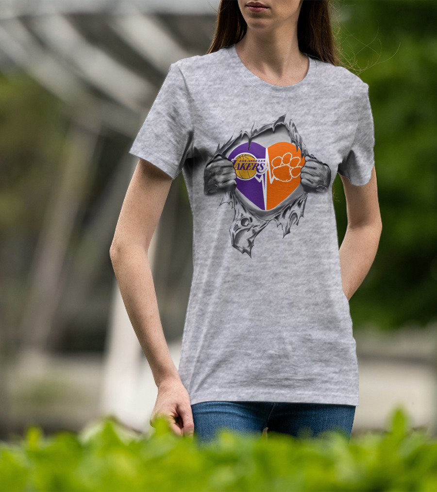 Los Angeles Lakers Clemson Tigers Heart T-Shirt