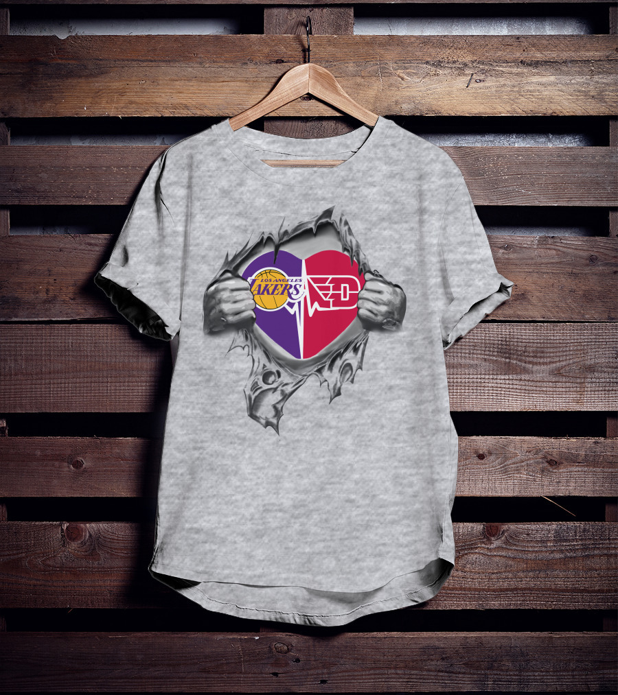 Los Angeles Lakers Dayton Flyers Heartbeat Connection T-Shirt