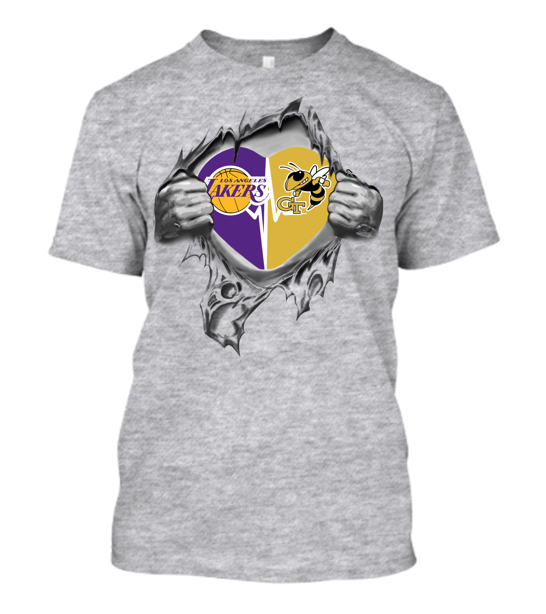 Los Angeles Lakers Georgia Tech Yellow Jackets Heart Combination T-Shirt