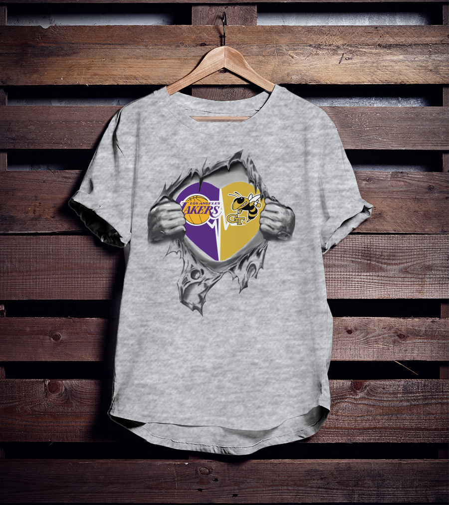 Los Angeles Lakers Georgia Tech Yellow Jackets Heart Combination T-Shirt