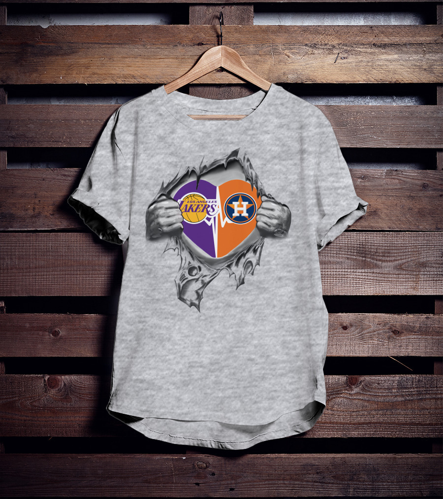 Los Angeles Lakers Houston Astros Heart T-Shirt