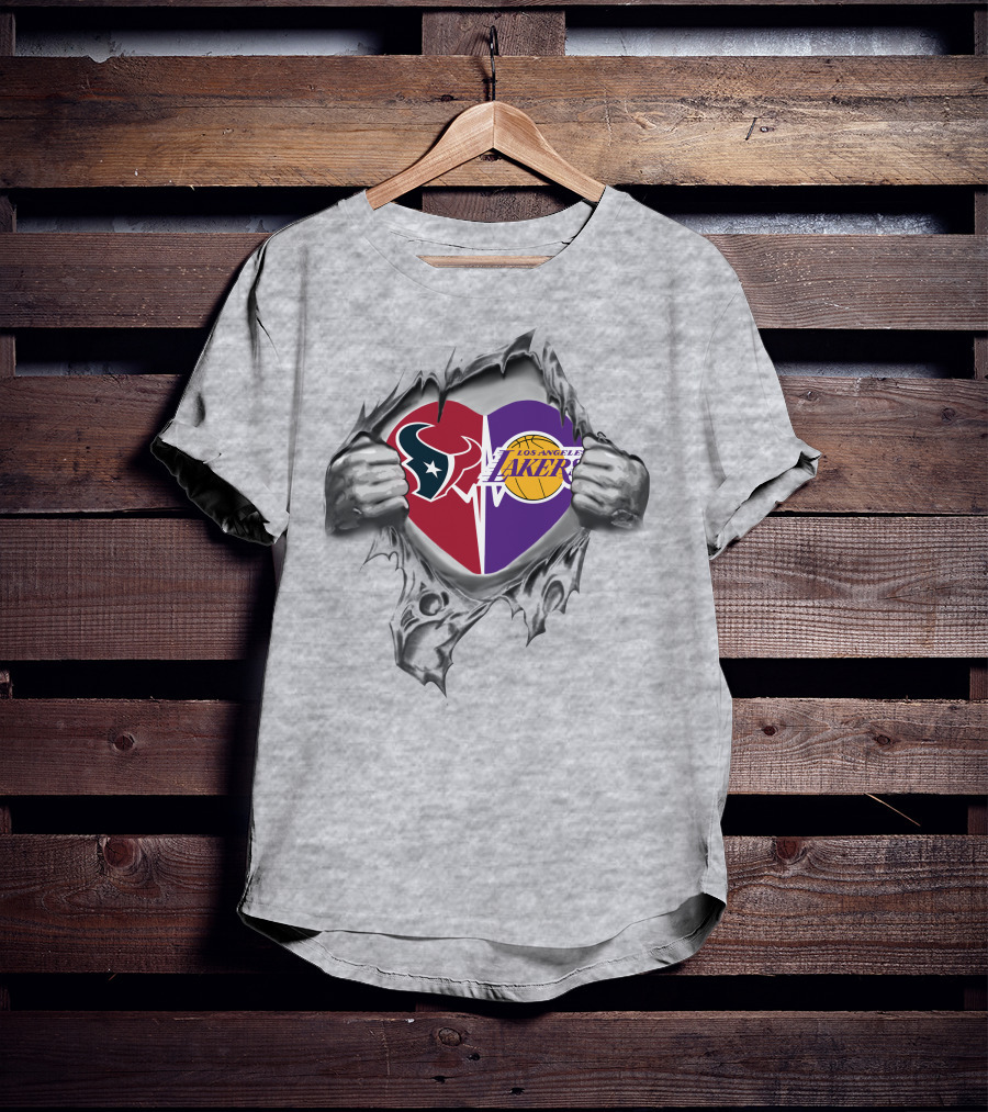 Los Angeles Lakers Houston Texans Heart Logo Fusion T-Shirt