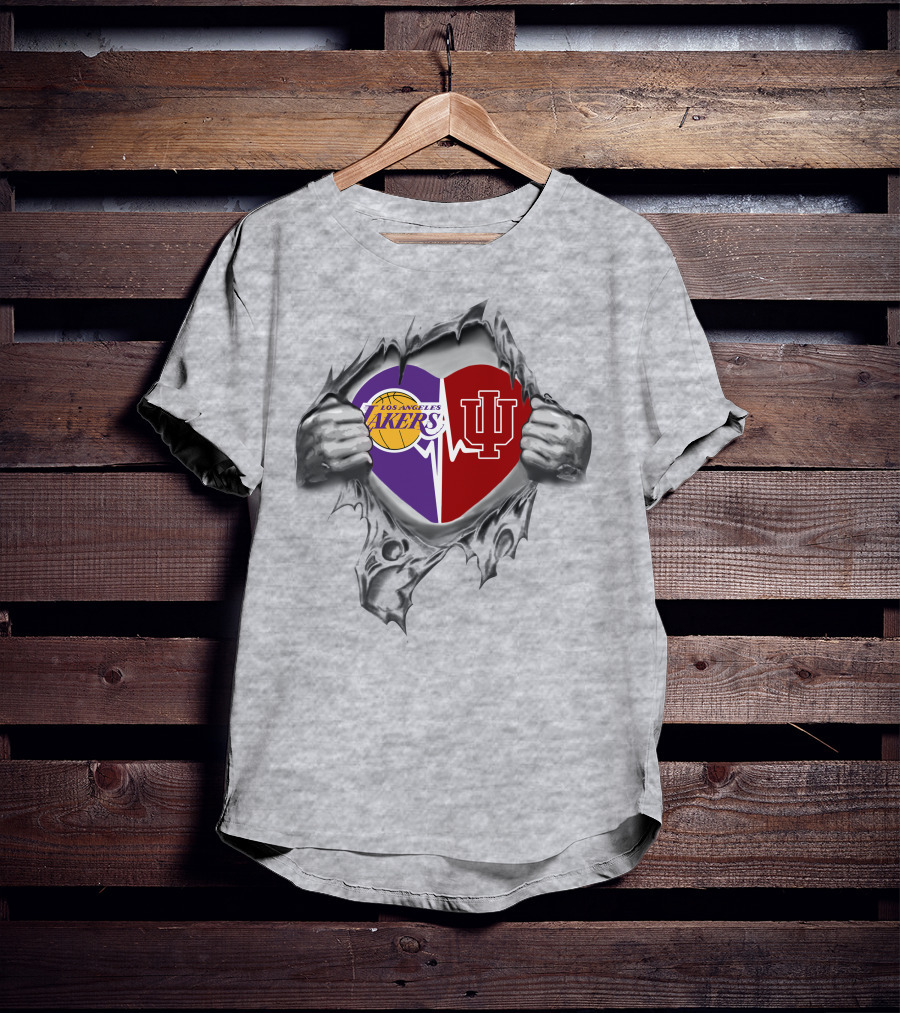 Lakers Los Angeles Indiana Hoosiers Heart Split Fan T-Shirt