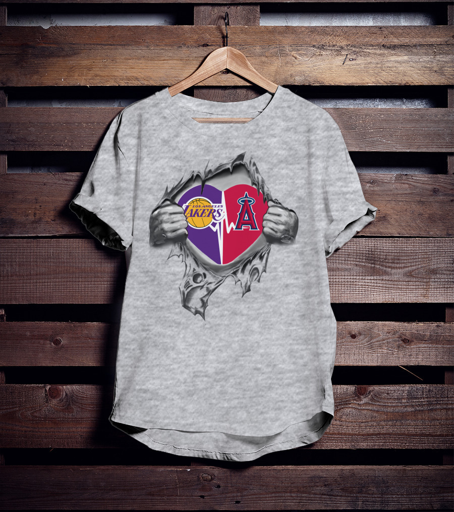 Los Angeles Lakers Angels Heartbeat Torn Gray T-Shirt