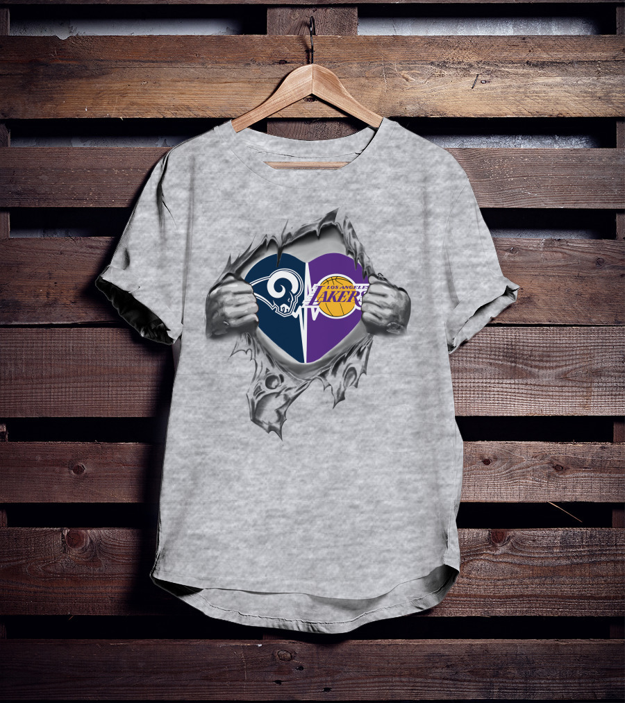 Lakers Los Angeles Rams Heart Logo Fusion T-Shirt
