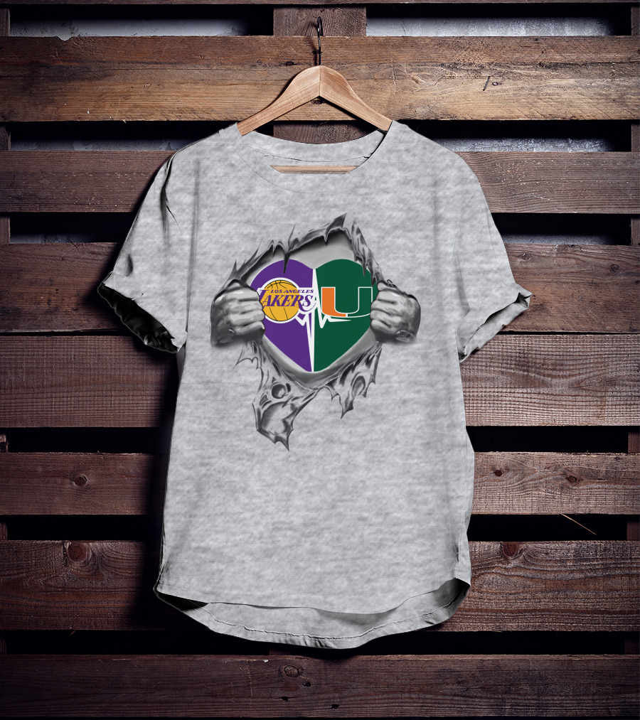 Lakers Miami Hurricanes Heart Logo Fusion T-Shirt