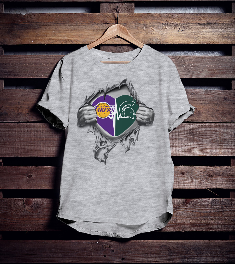 Los Angeles Lakers Michigan State Spartans Heart Combination T-Shirt