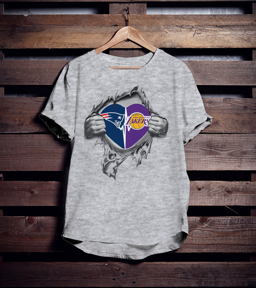 Los Angeles Lakers New England Patriots Dual Heart Symbol T-Shirt