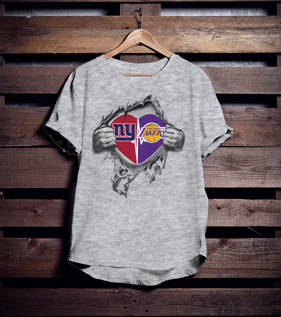 Lakers New York Giants Heartbeat Logo Fan Pride T-Shirt