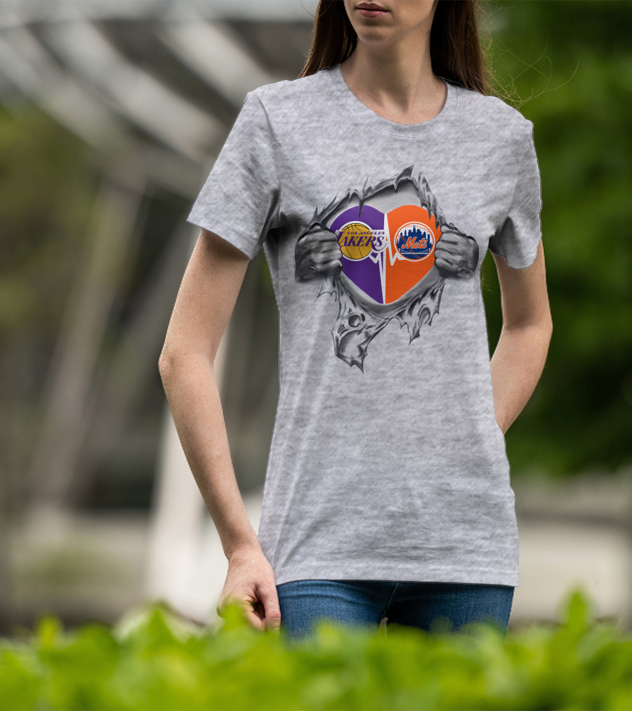 Los Angeles Lakers New York Mets Heart T-Shirt
