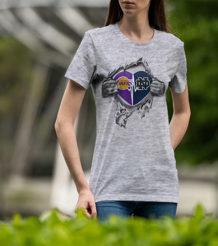 Los Angeles Lakers Notre Dame Fighting Irish Heart Logo Combination T-Shirt
