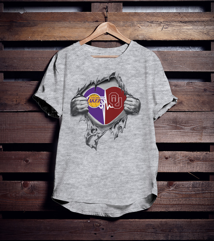 Los Angeles Lakers Oklahoma Sooners Heart T-Shirt