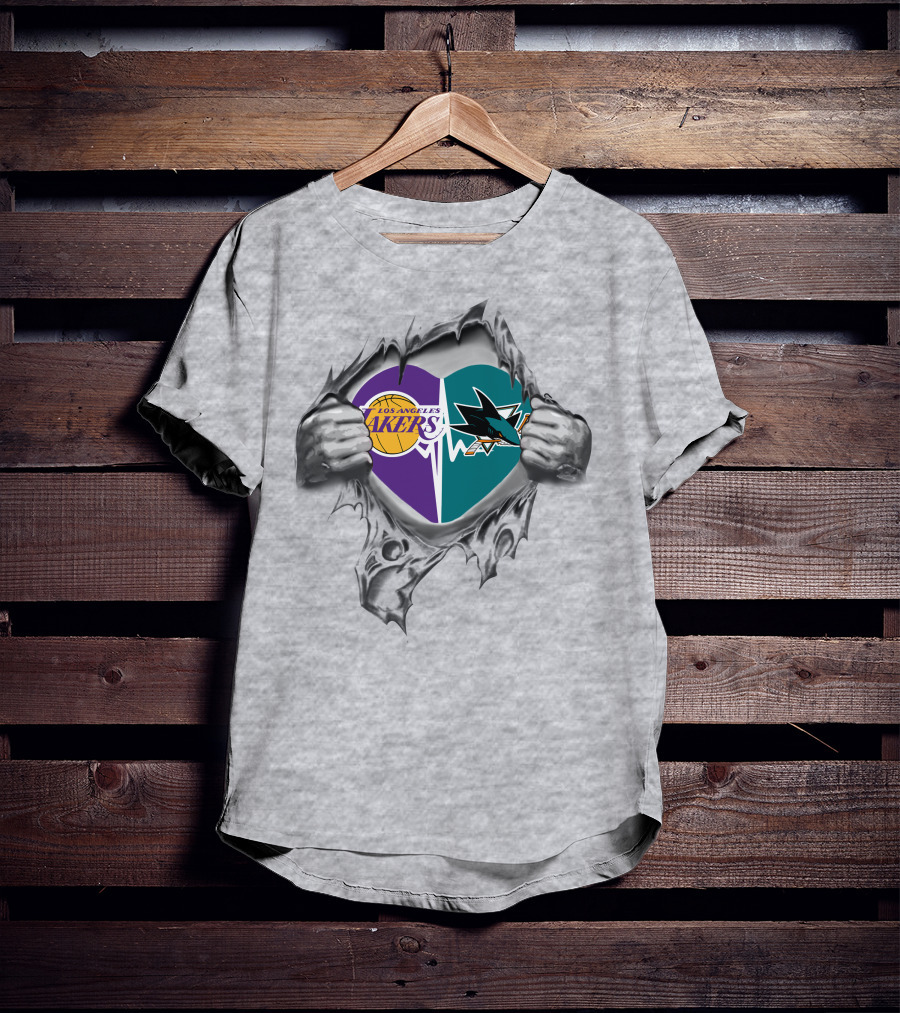 Los Angeles Lakers San Jose Sharks Heart Logo Fan Passion T-Shirt