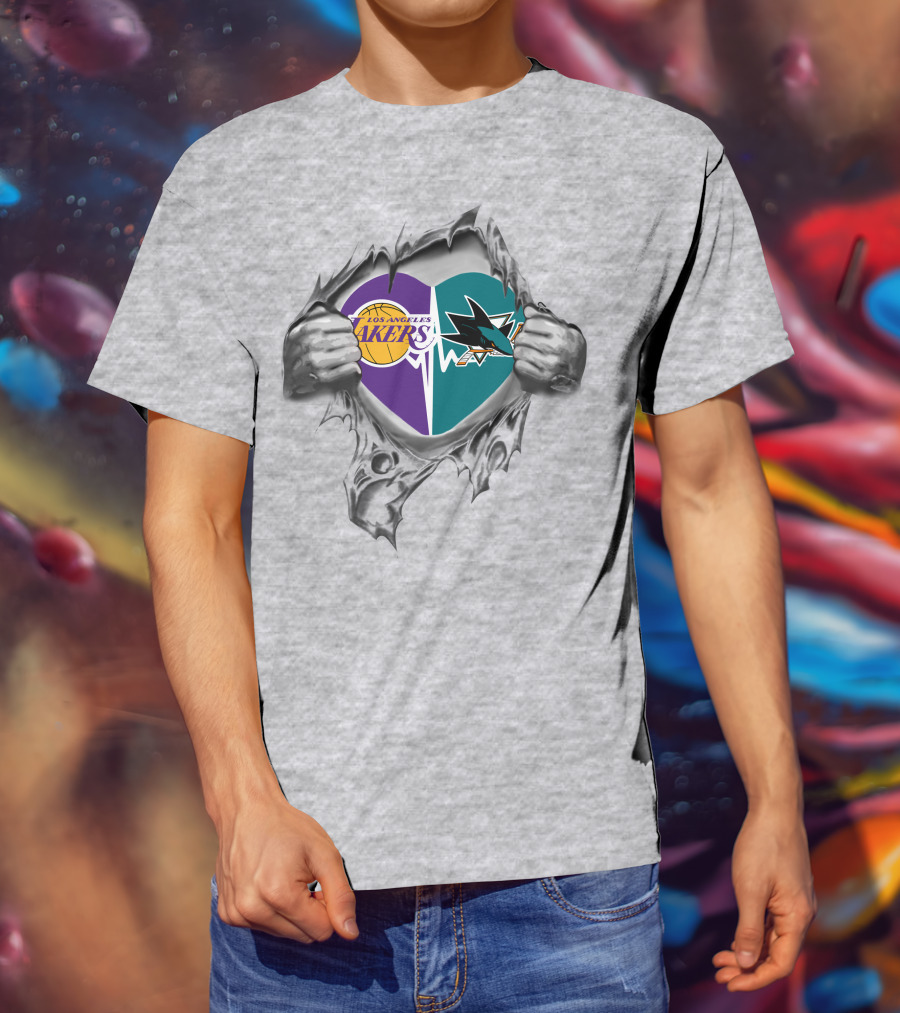 Los Angeles Lakers San Jose Sharks Heart Logo Fan Passion T-Shirt