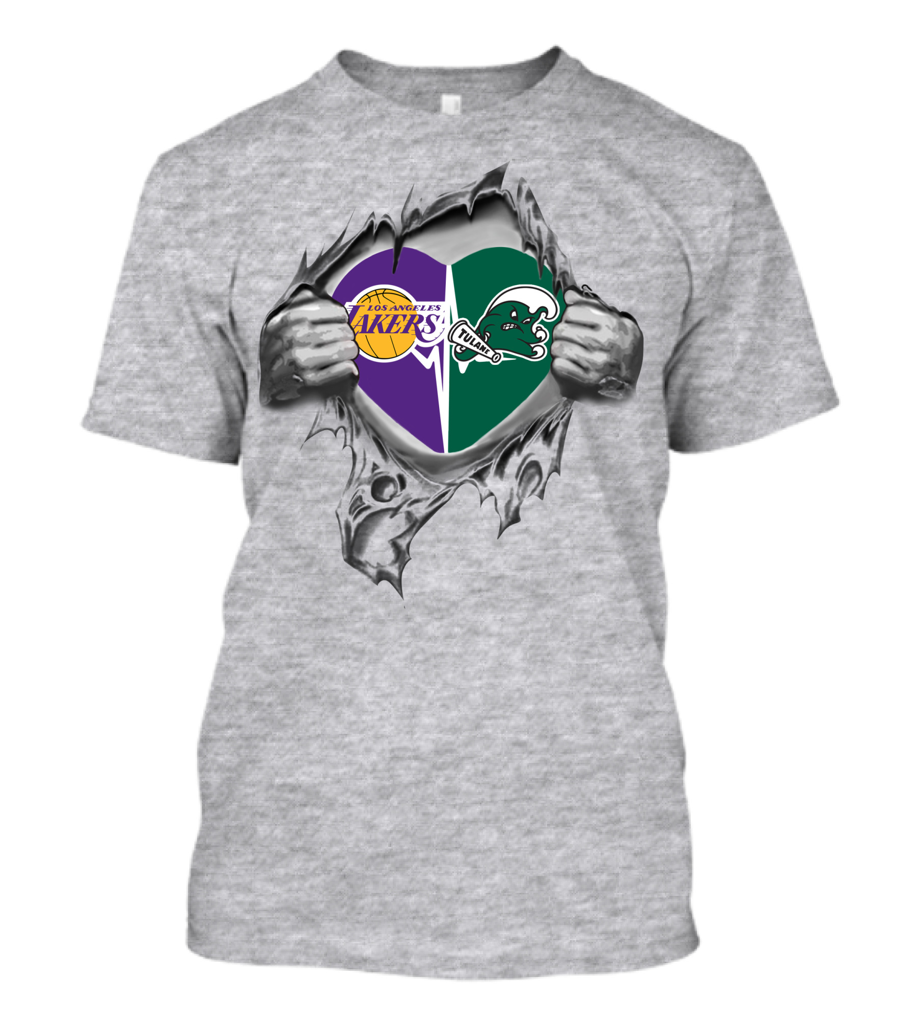 Los Angeles Lakers Tulane Green Wave Heart Logo Print T-Shirt