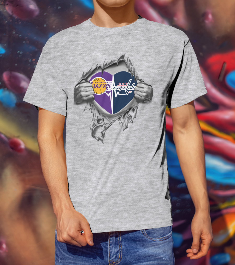 Los Angeles Lakers Washington Capitals Heart Split T-Shirt