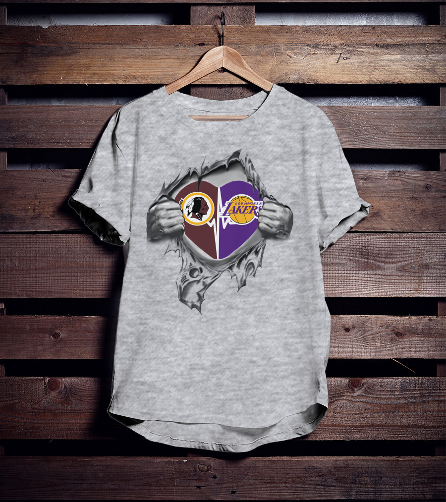 Lakers Washington Redskins Heartbeat Icon Logo Tear T-Shirt