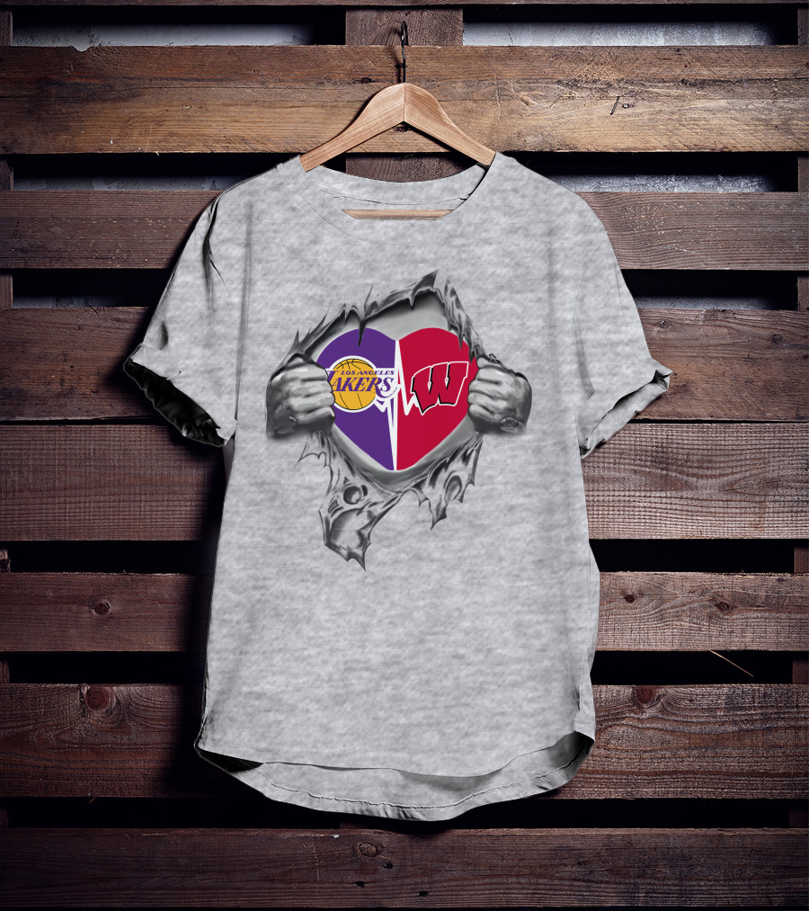 Los Angeles Lakers Wisconsin Badgers Heartbeat Fusion T-Shirt