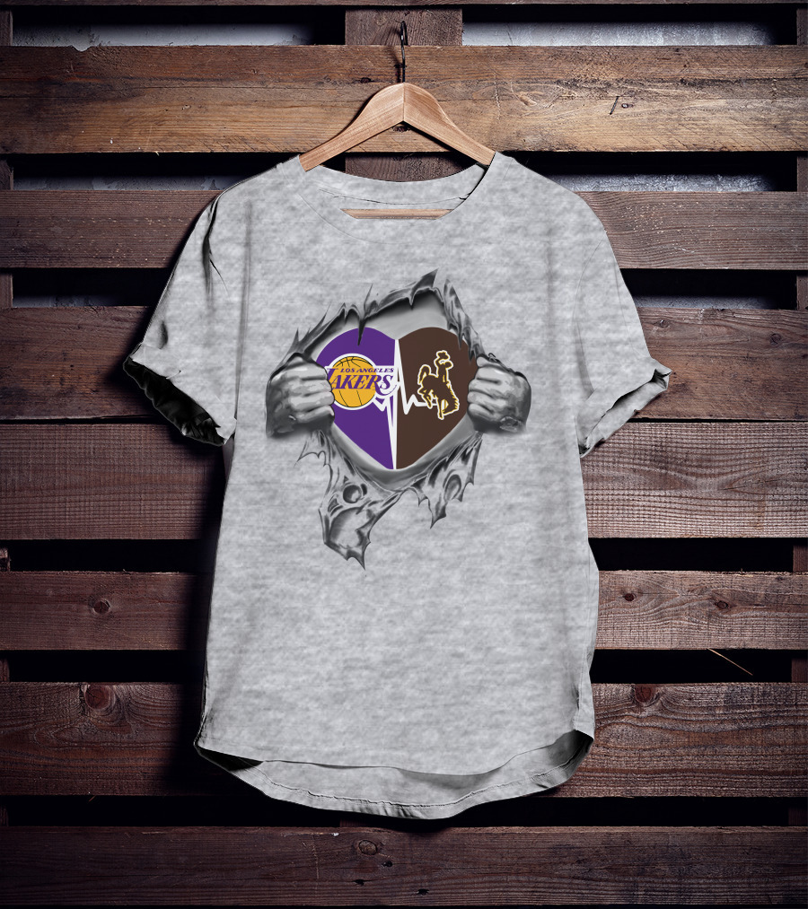 Los Angeles Lakers Wyoming Cowboys Heartbeat Symbol T-Shirt