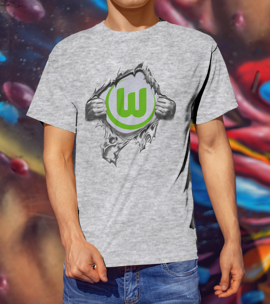 Vfl Wolfsburg Super Fan Tearing Through T-Shirt