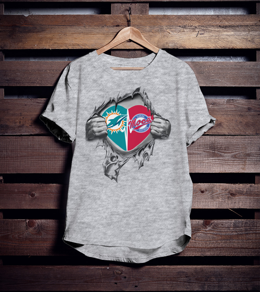 Miami Dolphins Florida Southern Moccasins Heart Logo Fusion T-Shirt