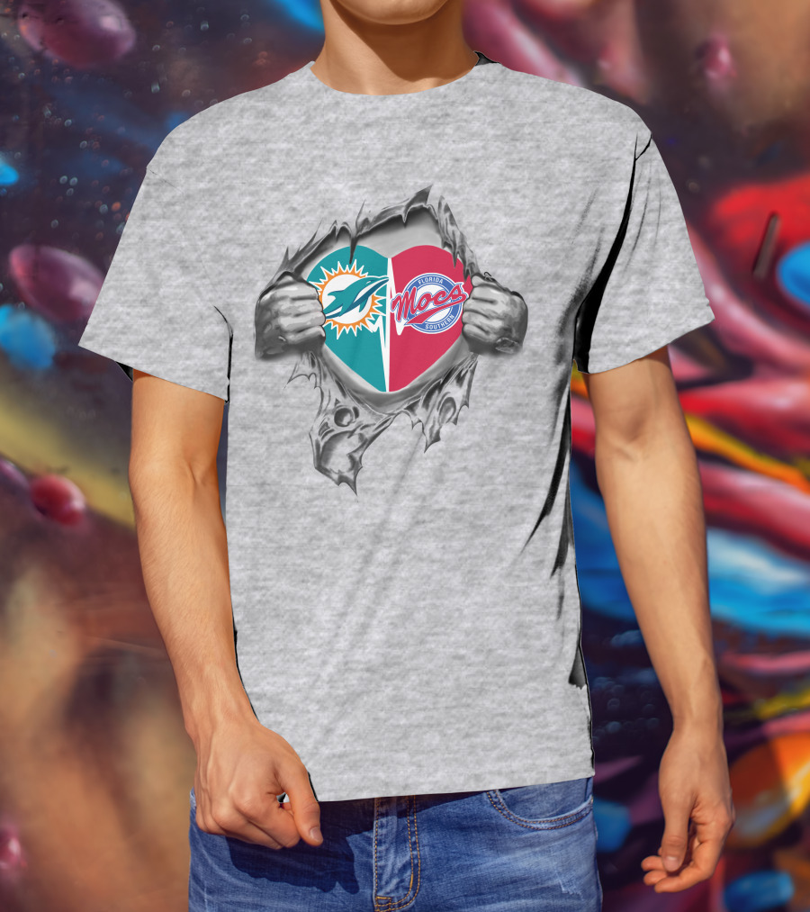 Miami Dolphins Florida Southern Moccasins Heart Logo Fusion T-Shirt