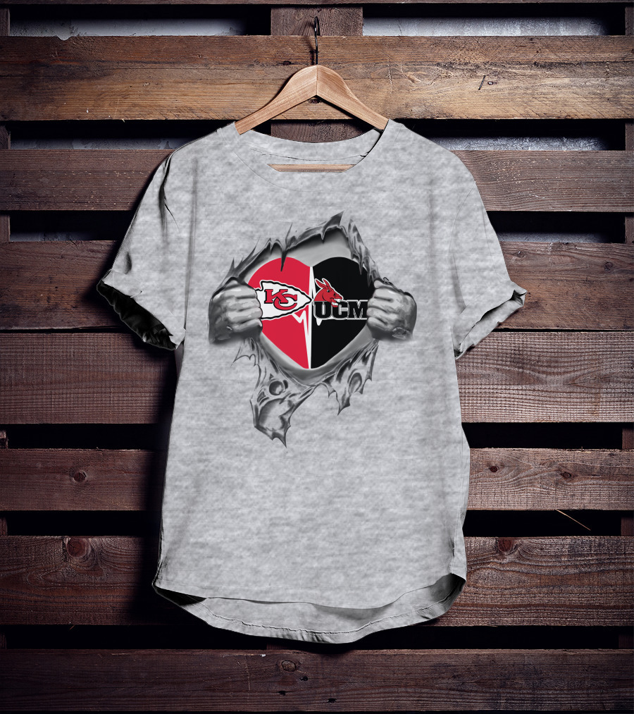 Kansas City Chiefs Ucm Mules Heart Design Chiefs Central Missouri Mules It's In My Heart T-Shirt