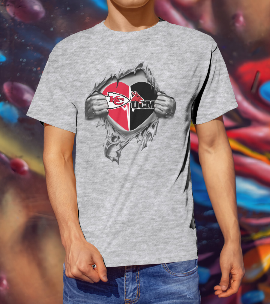 Kansas City Chiefs Ucm Mules Heart Design Chiefs Central Missouri Mules It's In My Heart T-Shirt