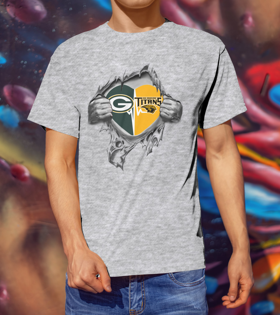 Green Bay Packers Uw-Oshkosh Titans Heart Rip T-Shirt