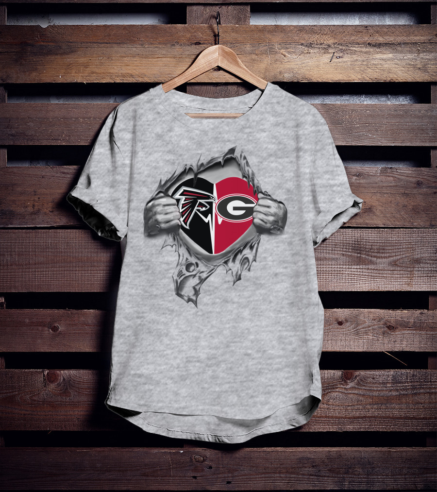 Atlanta Falcons Georgia Bulldogs Heart Logo Fan T-Shirt