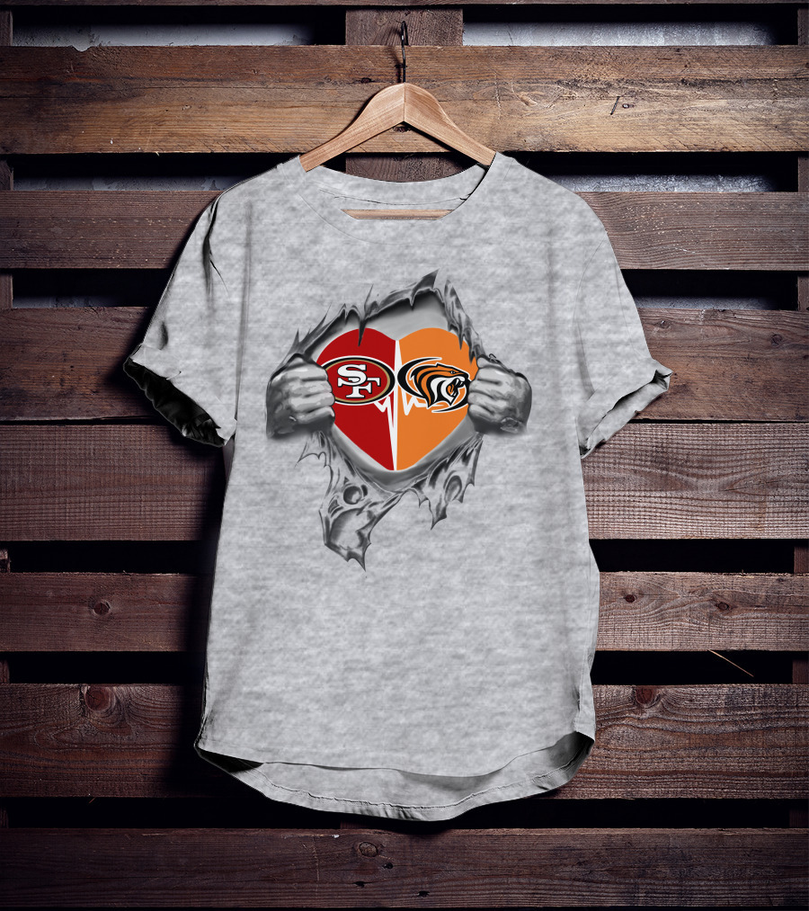 49ers Pacific Tigers Heartbeat Split Loyalty T-Shirt
