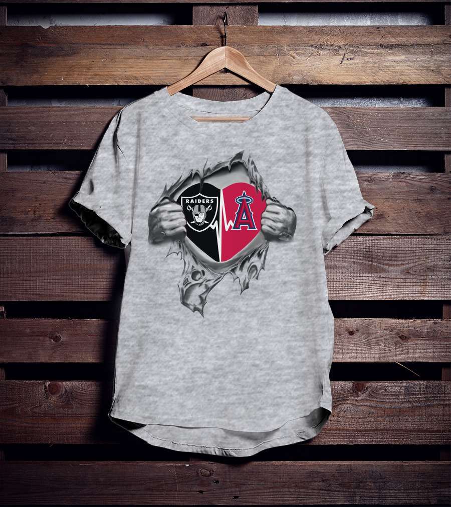 Raiders Los Angeles Angels Heartbeat Design 325 T-Shirt