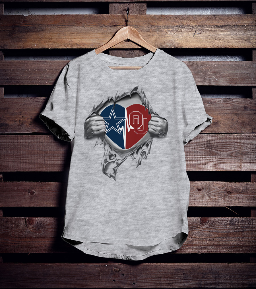 Dallas Cowboys Oklahoma Sooners Heart Design 349 T-Shirt