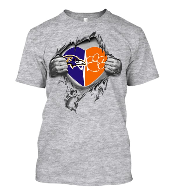 Baltimore Ravens Clemson Tigers Heart Design 354 Ravens It's In My Heart T-Shirt
