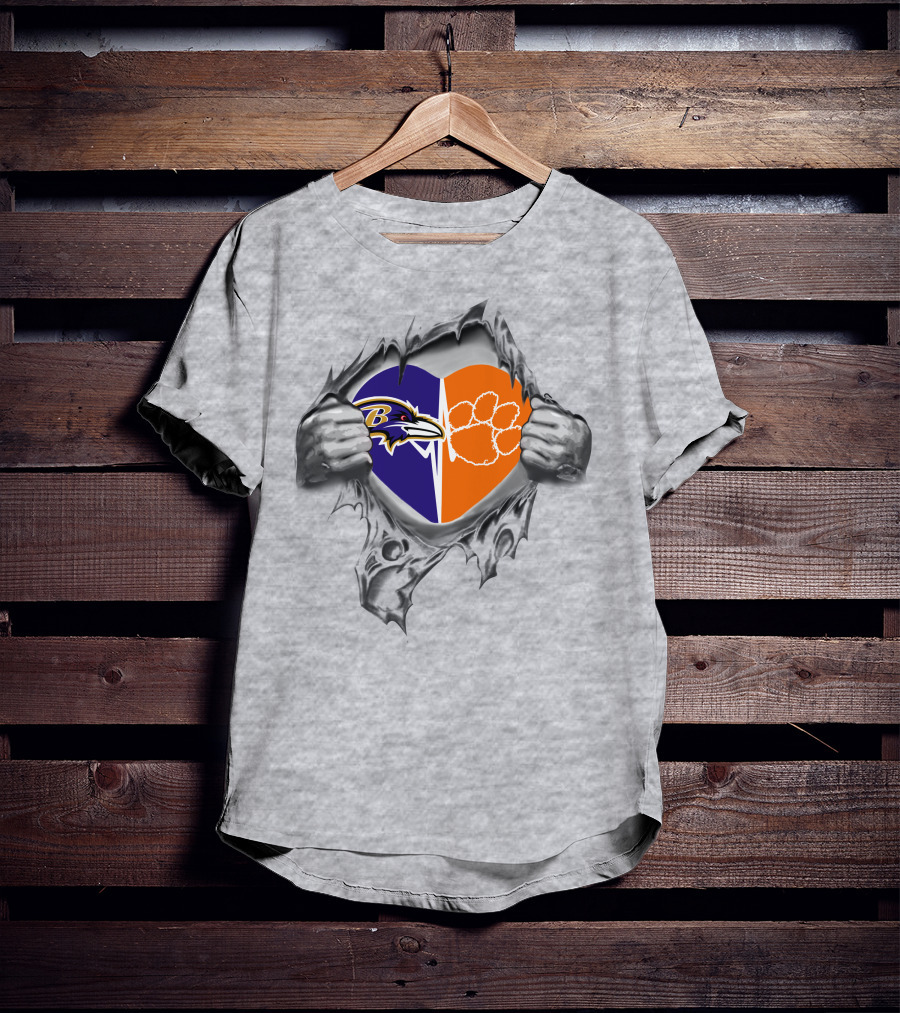 Baltimore Ravens Clemson Tigers Heart Design 354 Ravens It's In My Heart T-Shirt