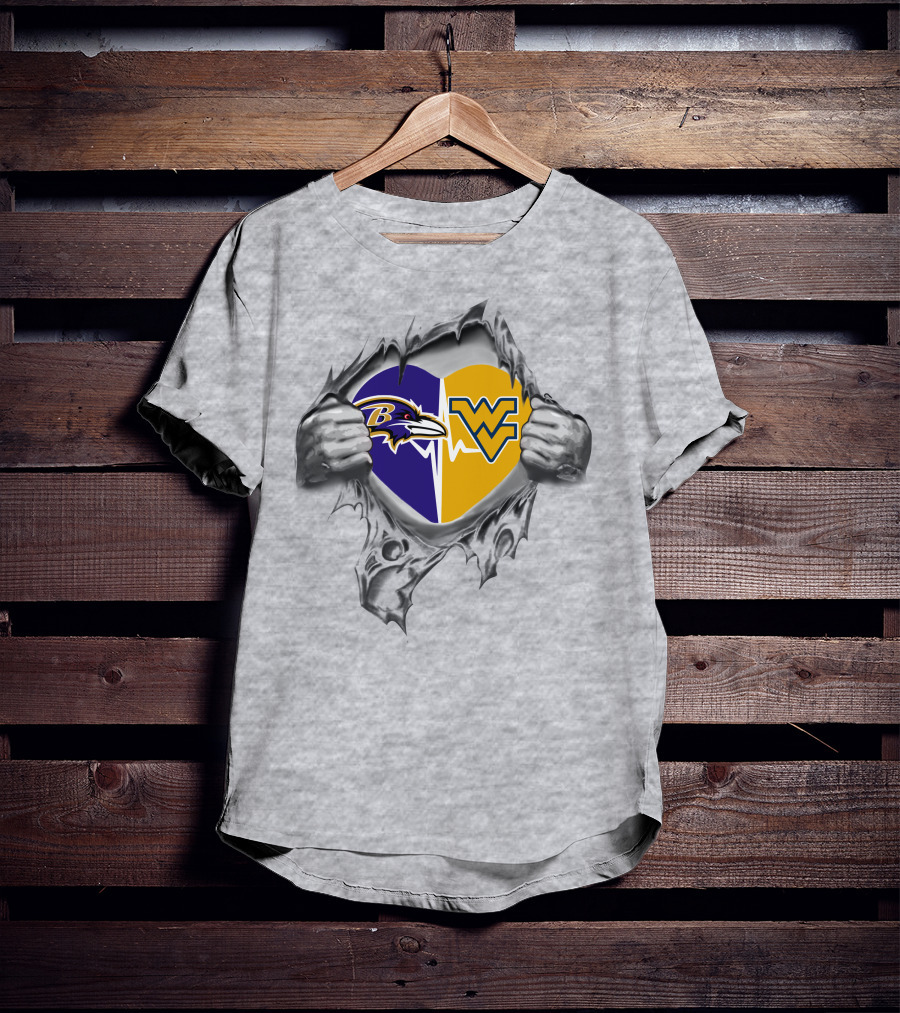 Ravens Wvu Mountaineers Heart Ravens Logo West Virginia T-Shirt