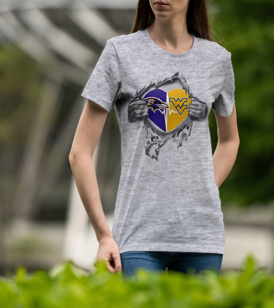 Ravens Wvu Mountaineers Heart Ravens Logo West Virginia T-Shirt