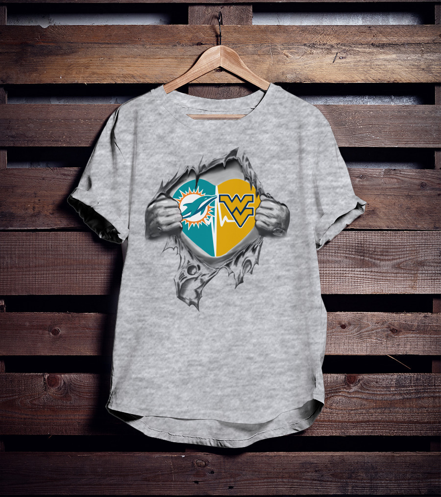 Dolphins Miami Dolphins West Virginia Mountaineers Heart T-Shirt